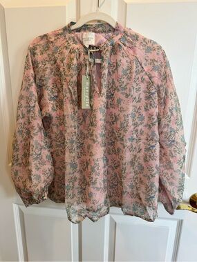 Marigold by Victoria Dunn Pink Floral Tie-Neck Blouse